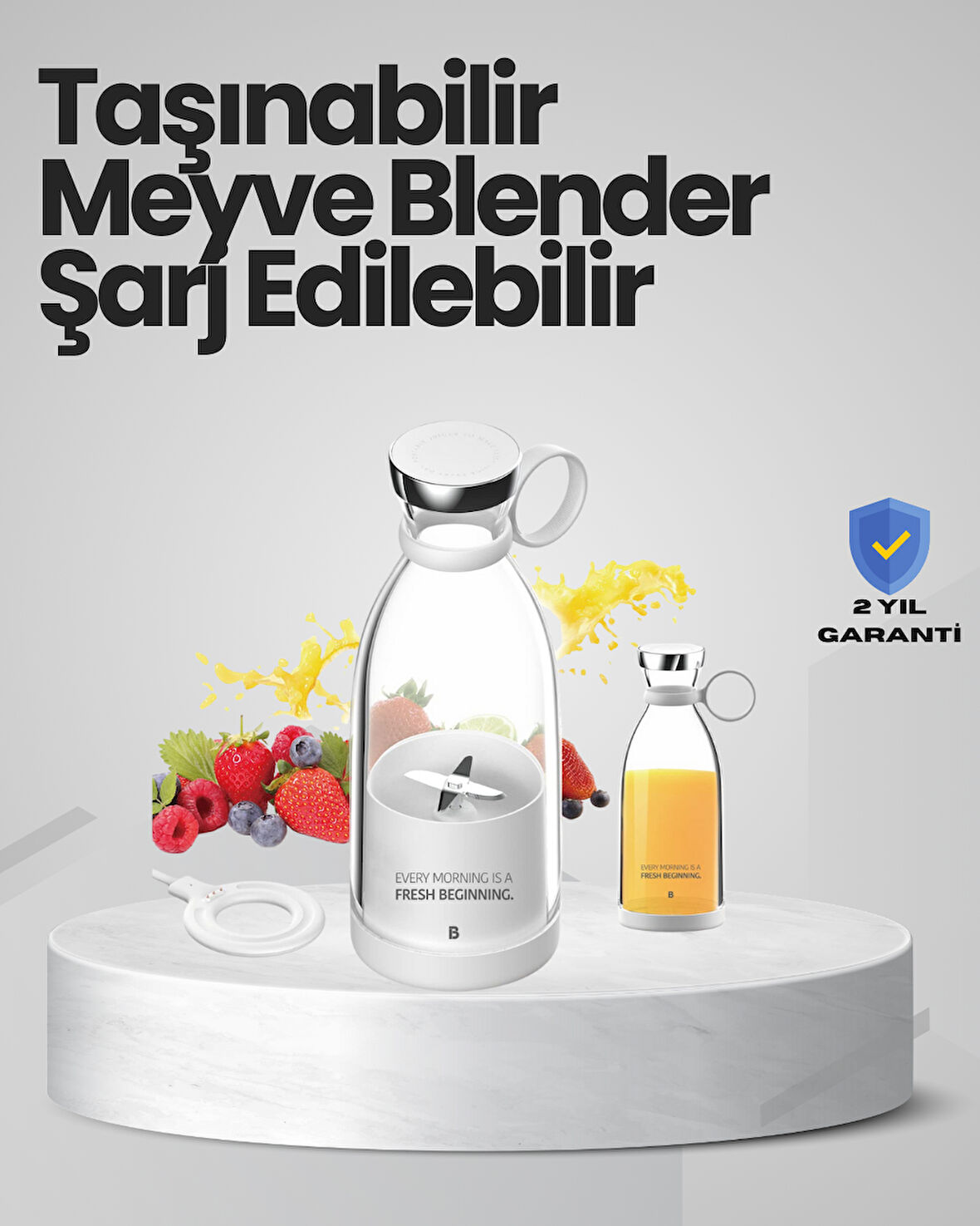 Pembe ve Beyaz Renk Seçenekli Mini Boy Meyve Sıkıcı