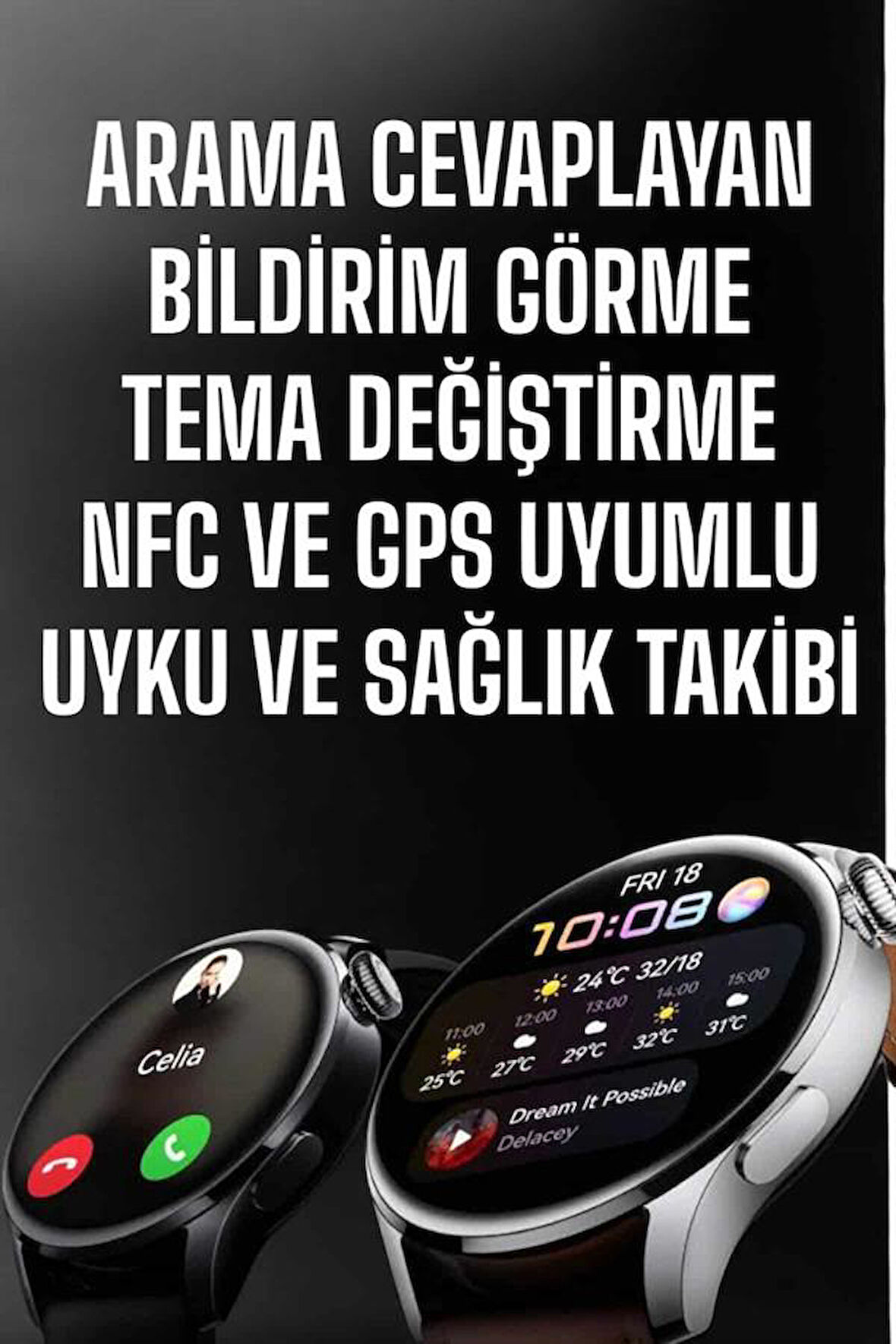 Akıllı Saat Bildirim Görme Amoled Ekran GPS Uyumlu Sesli Görüşme