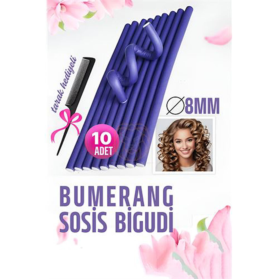 HSNET Bumerang Sosis Bigudi Tarak Seti 8 mm Kalınlık 10 Adet