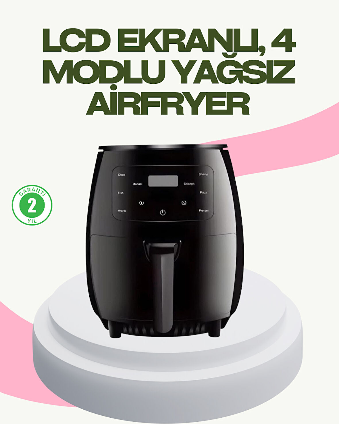 2400W Güçlü Airfryer 6L Yapışmaz Hazne Bulaşık Makinesi Uyumlu