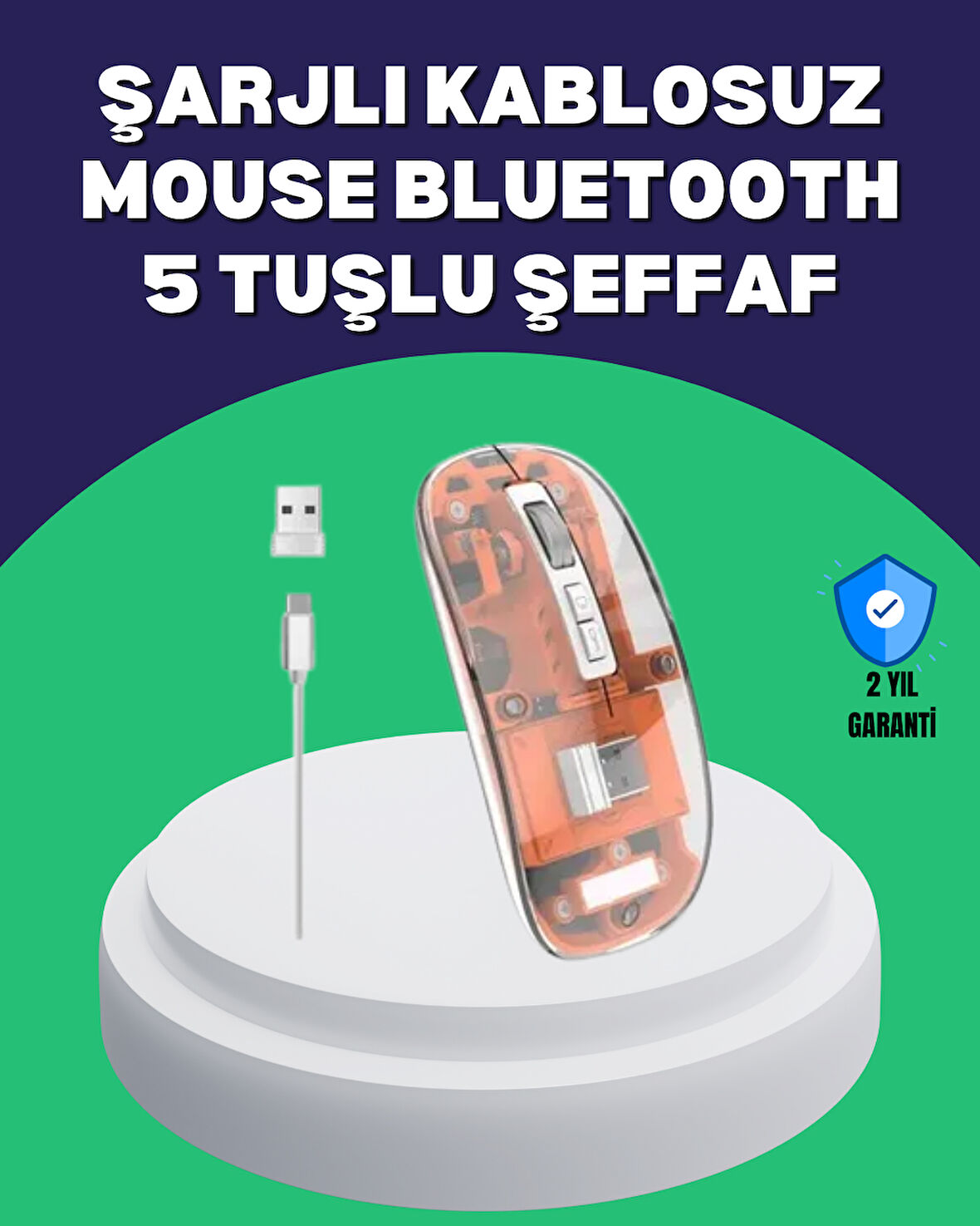 Sessiz ve Ergonomik Kablosuz Fare - 30 Gün Kullanım 2 Modlu Bağlantı