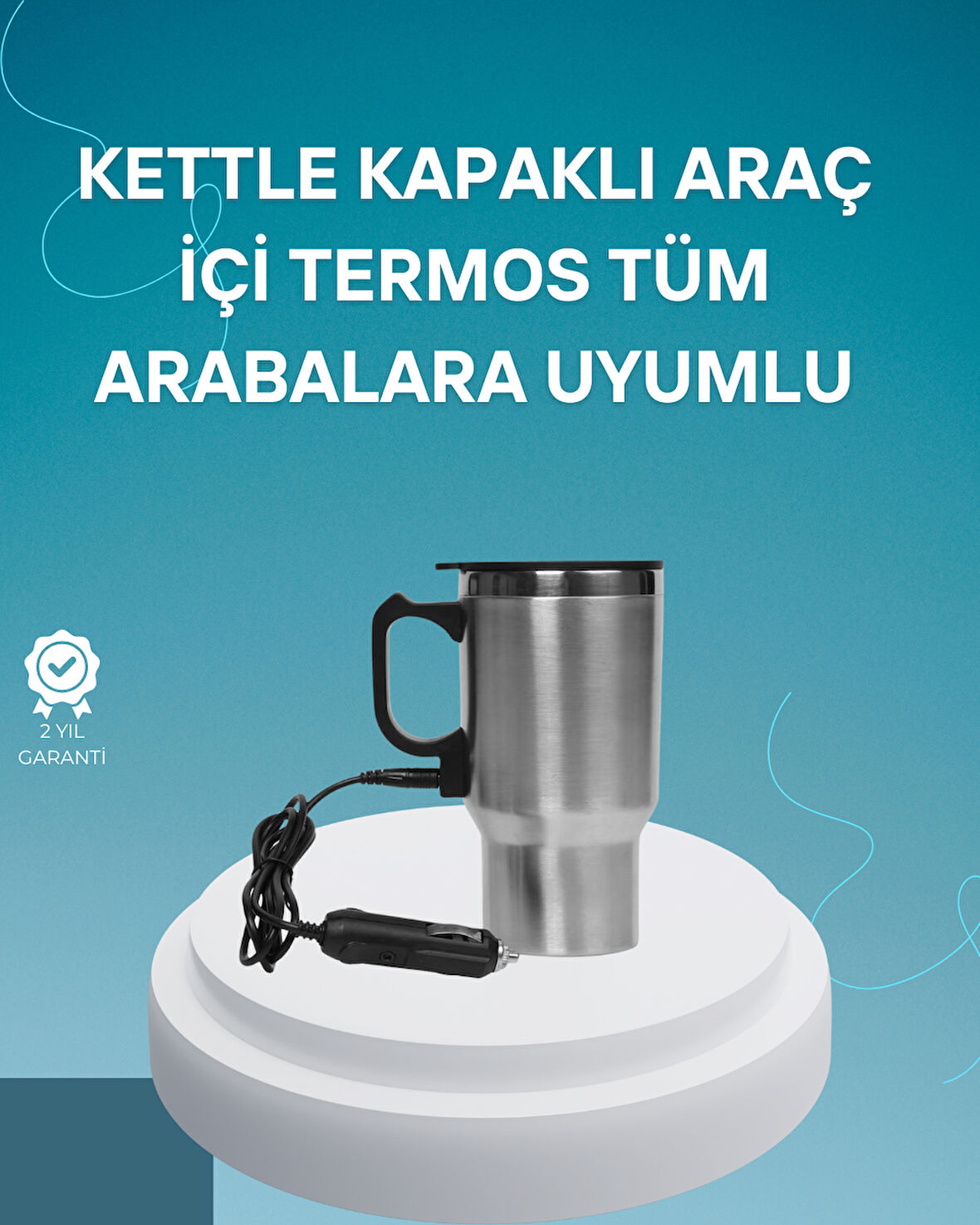Seyahat Tipi Araç Çakmaklı Isıtıcı Çelik Termos Bardak