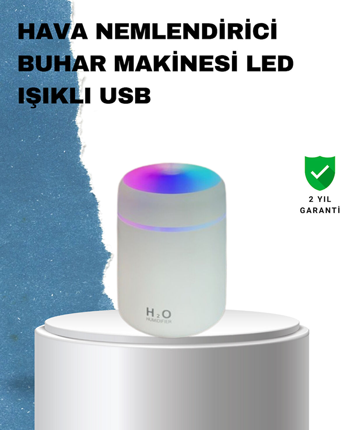 ABS Gövdeli 300ml USB Nemlendirici – Beyaz Gri Pembe Renk