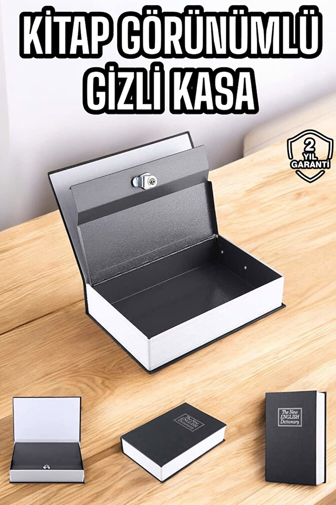 Gizli Kasa İngilizce Sözlüğü Kitap Görünümlü Anahtarlı Gizli Mini Çelik K