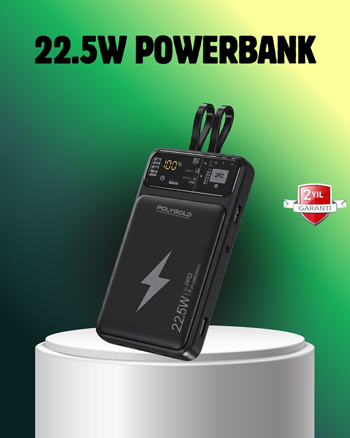 Powerbank Dahili Ekranlı 10000 mAh Çift Kablolu