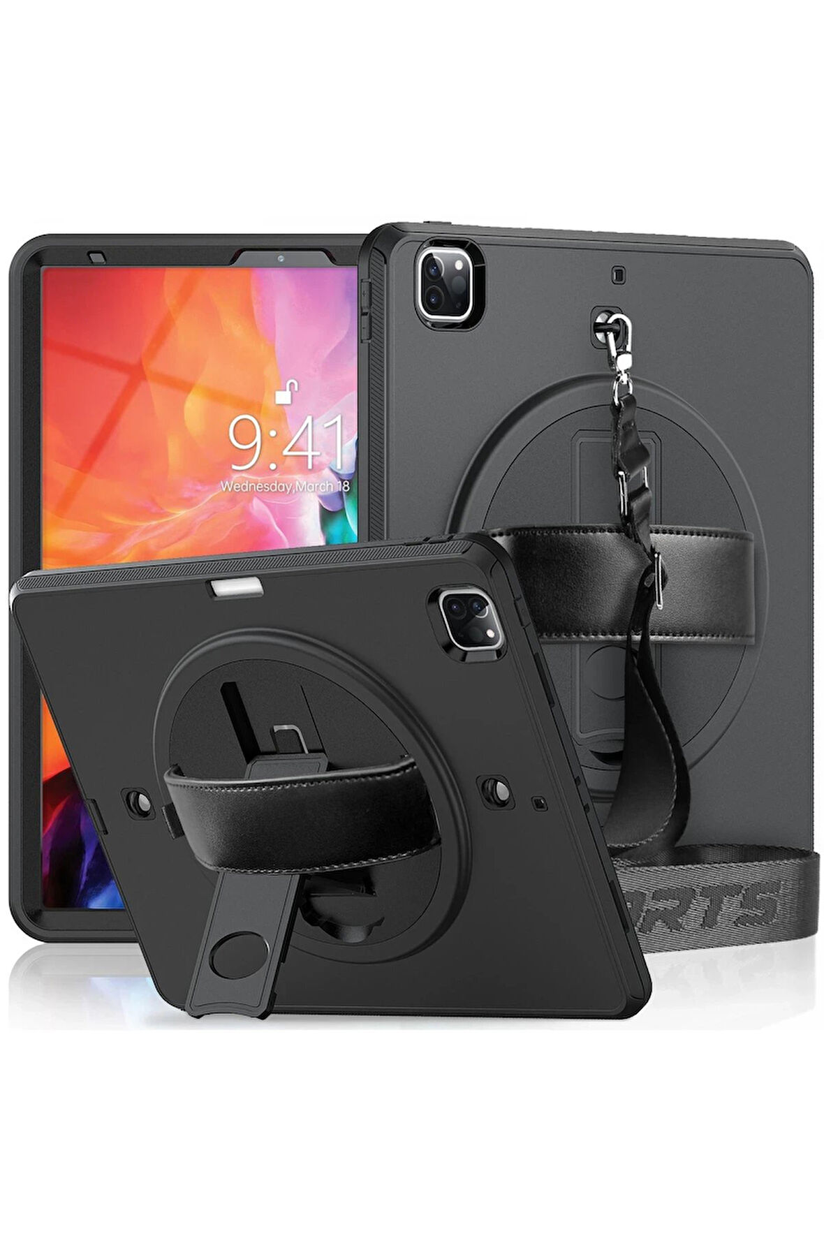 iPad Pro 12.9 (2021) Kılıf Strap-C Otterbox Tablet Kapak - Siyah-(5796)