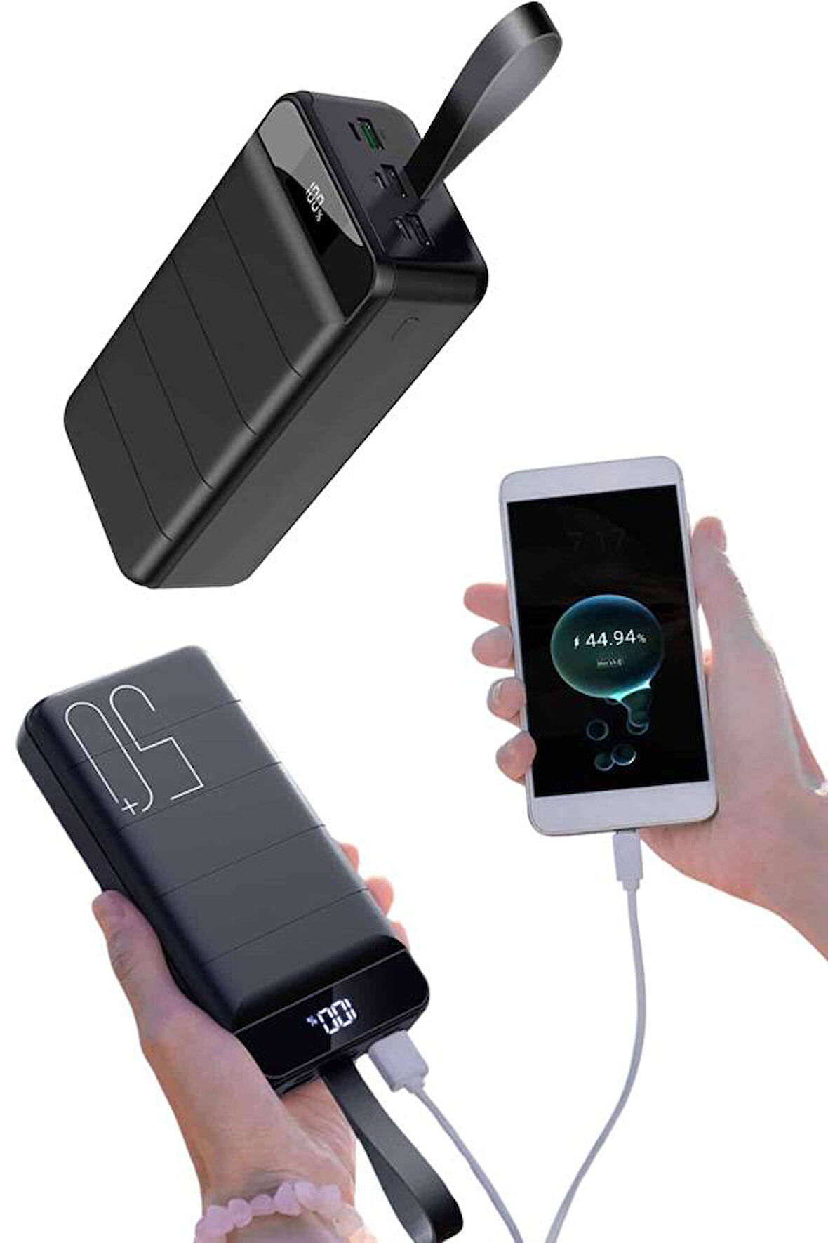 Taşınabilir Powerbank 50.000 mAh 4 Girişli Hızlı Şarj Led Göstergeli Fenerli 