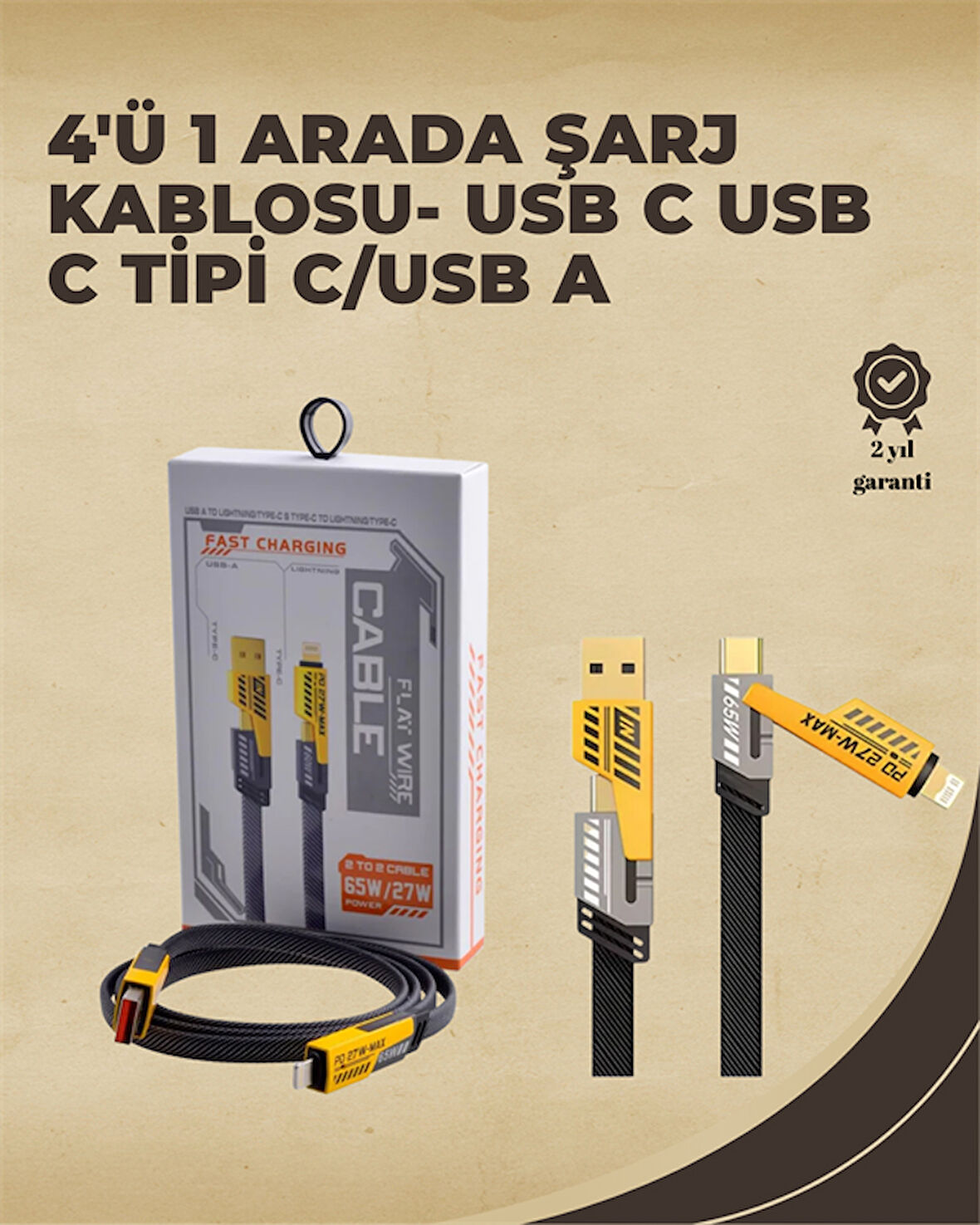 4'ü 1 Arada Metal Hızlı Veri Kablosu – 65W Güç 27W iPhone Desteği 480Mbps Ak