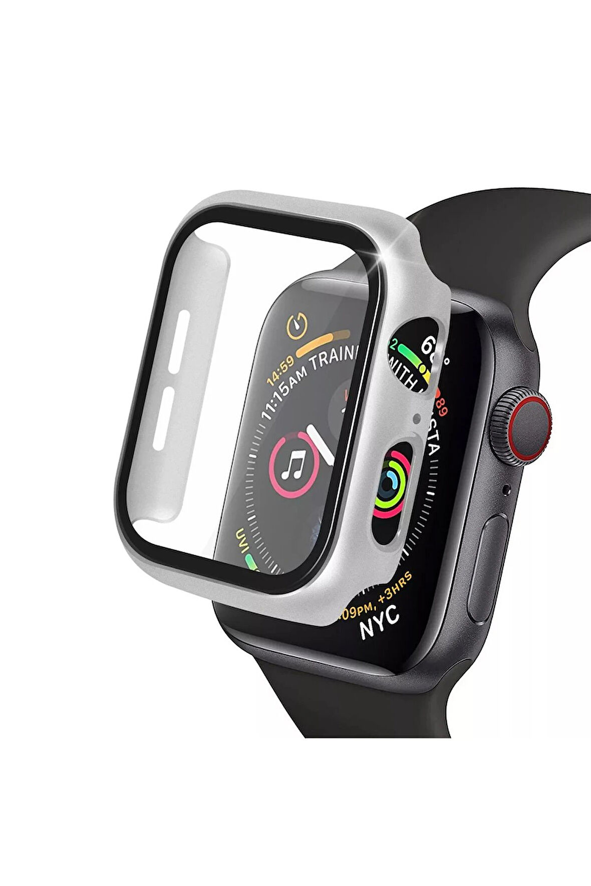 Apple Watch 41mm Camlı Kasa Ekran Koruyucu - Gümüş-(5796)