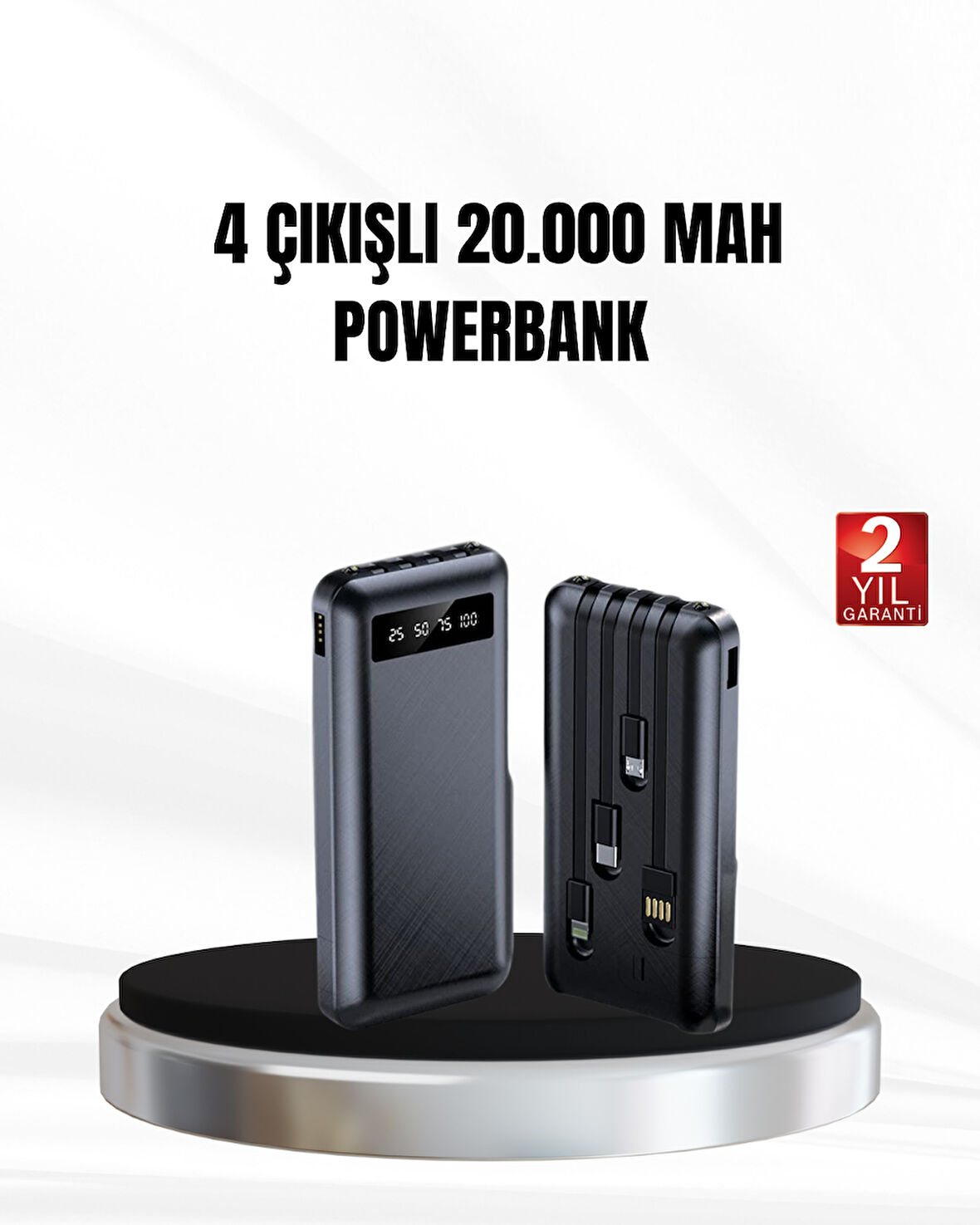 Powerbank 20000 mAh LED Fenerli ve Çoklu Güvenlik Korumasına Sahip