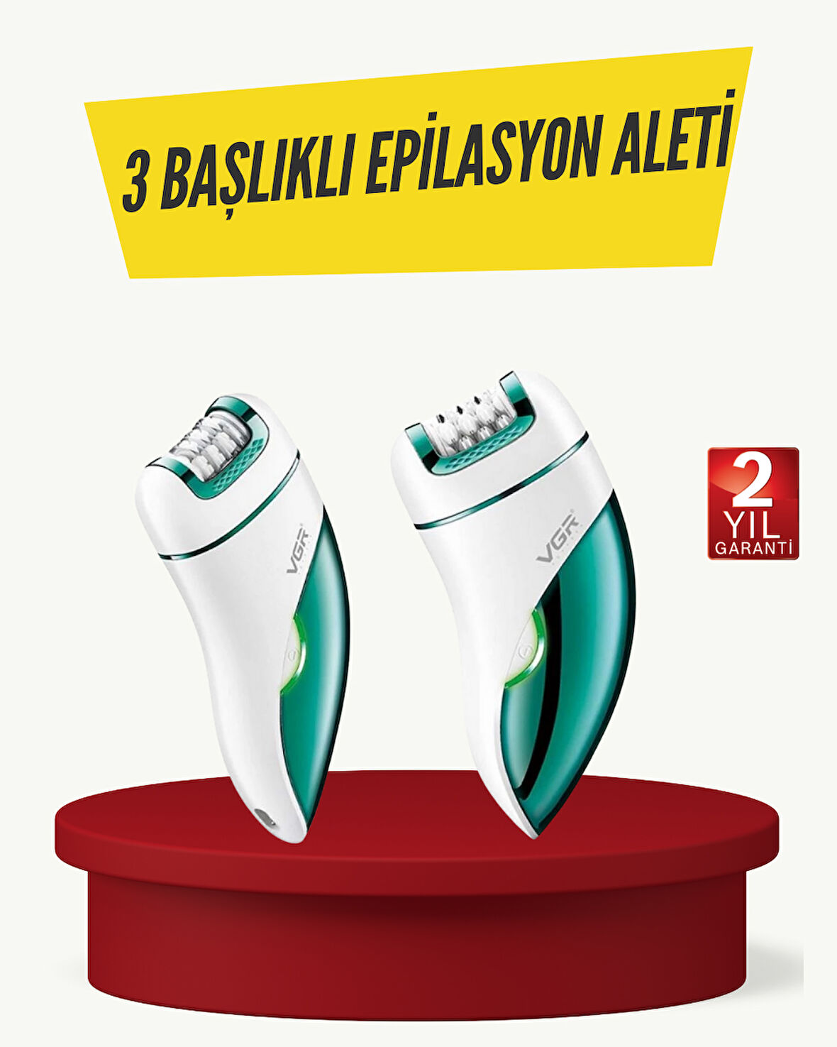 Profesyonel 3 in 1 Epilasyon Cihazı LED Aydınlatmalı Suya Dayanıklı Şarjlı VG