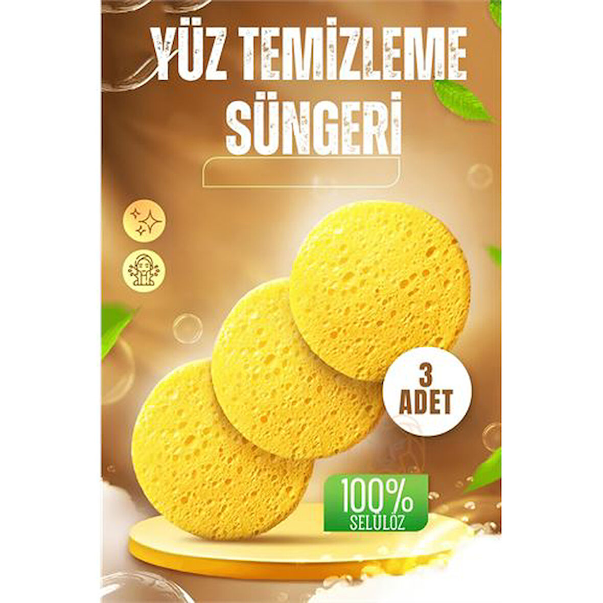 HSNET Makyaj Temizlik Pedi Cilt Temizlik Süngeri Doğal Selülöz 3 ADET