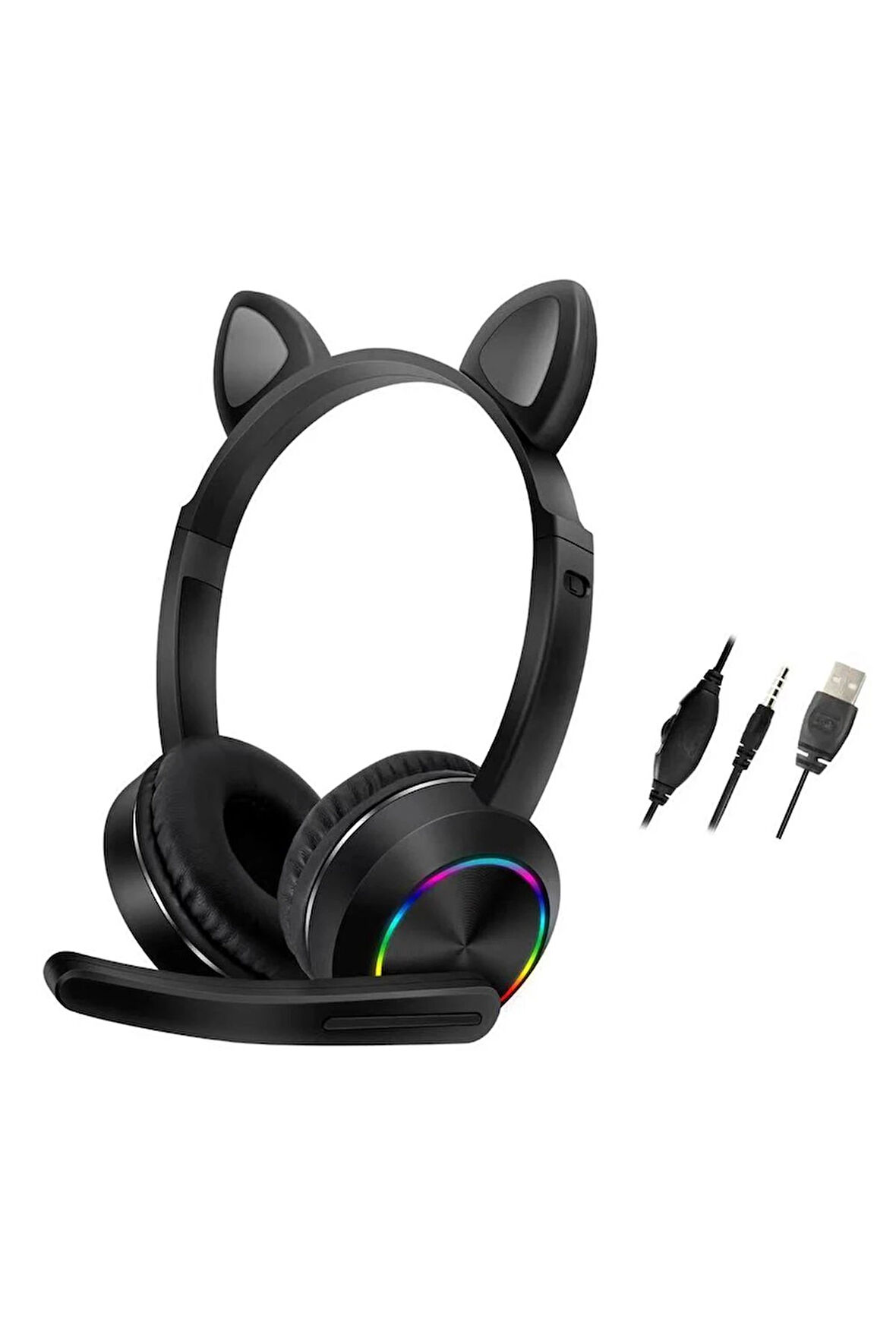 AKZ020 Kafa Üstü Işıklı Kedi Kulaklık - Siyah-(5796)