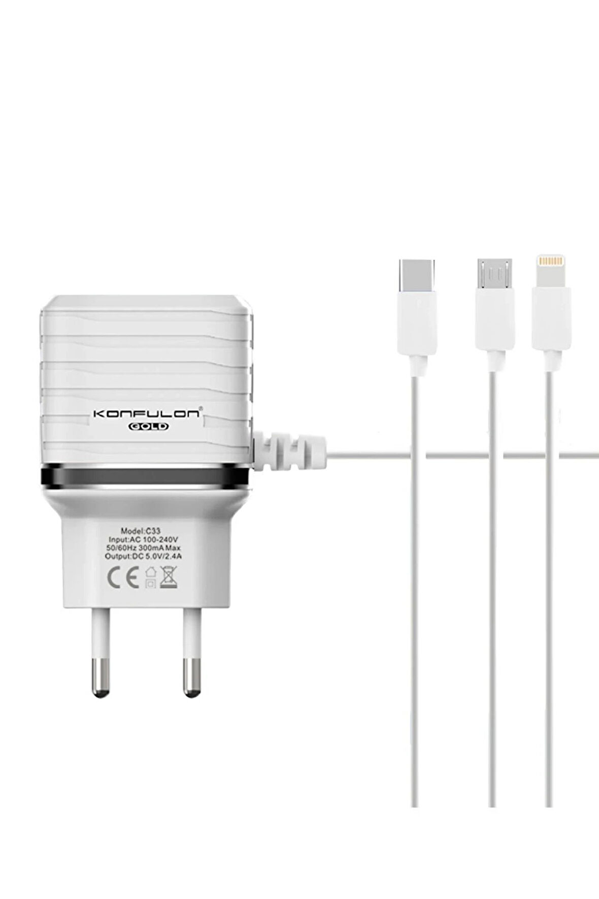 C33 Hızlı Şarj Cihazı 3in1 (Dahili Micro USB Kablolu)-(5796)
