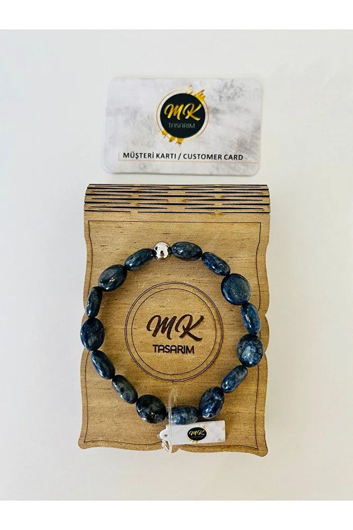 Gerçek Lapis Lazuli Bileklik | Mktasarım Özel Kutusunda | Mktasarım Müşteri Kartlı