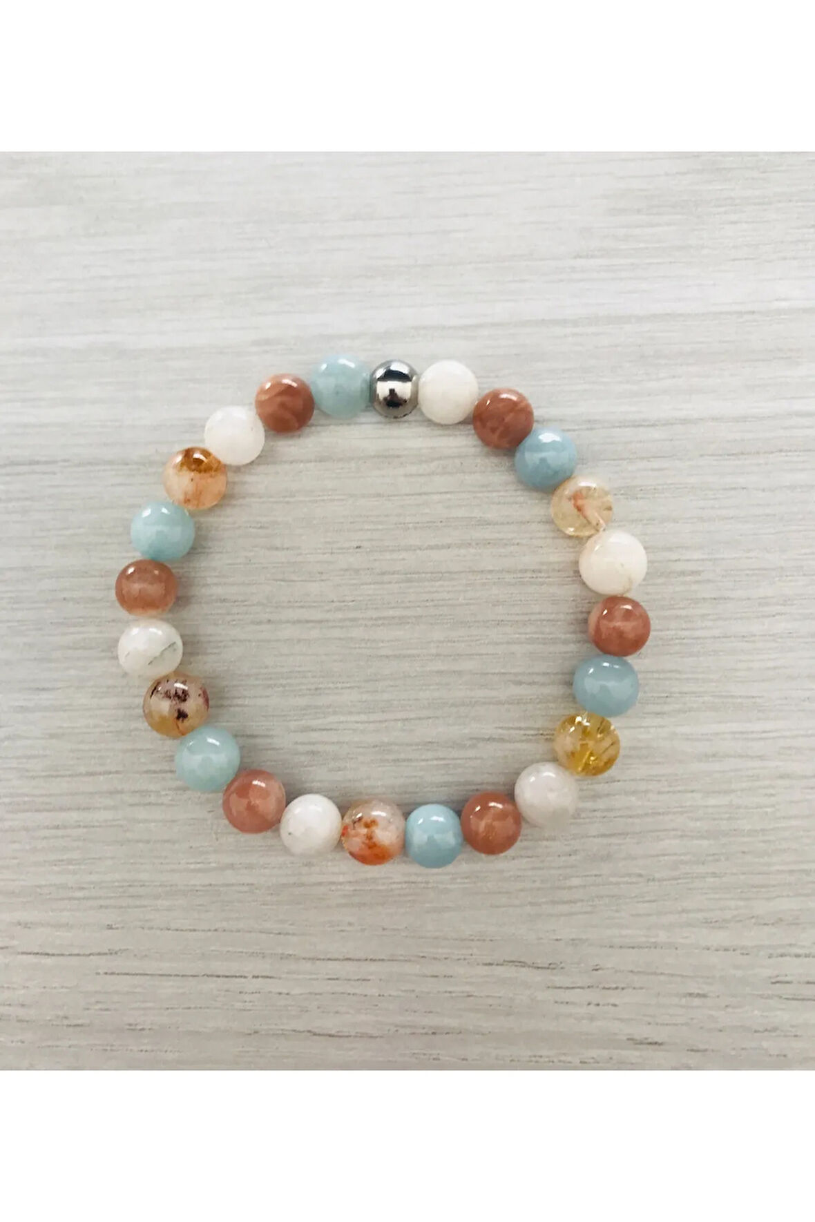 MK TASARIM GERÇEK; AYTAŞI, GÜNEŞ TAŞI, MAVİ KUVARS, SİTRİN TAŞI BİLEKLİK MKT065