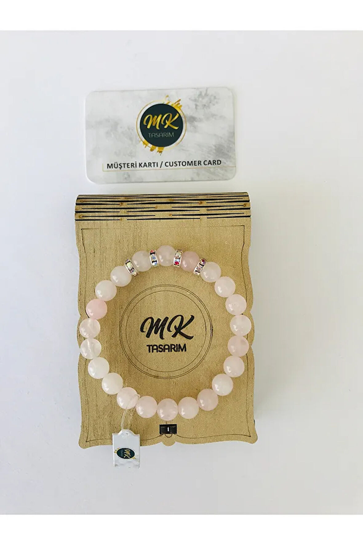 MK TASARIM GERÇEK PEMBE (GÜL) KUVARS TAŞI %100 ORIJINAL BİLEKLİK MKT9001
