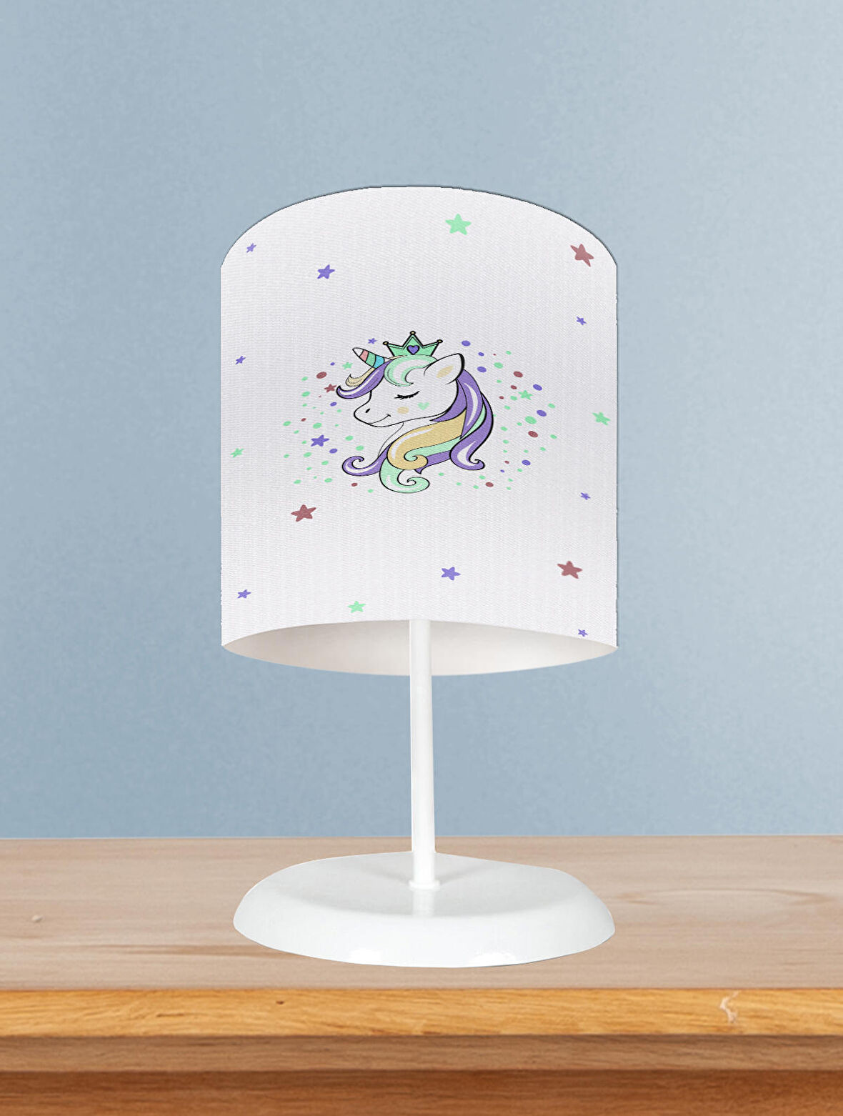 MEKTA HOME BEBEK VE ÇOCUK ODASI Renkli Unicorn Desenli Beyaz Abajur