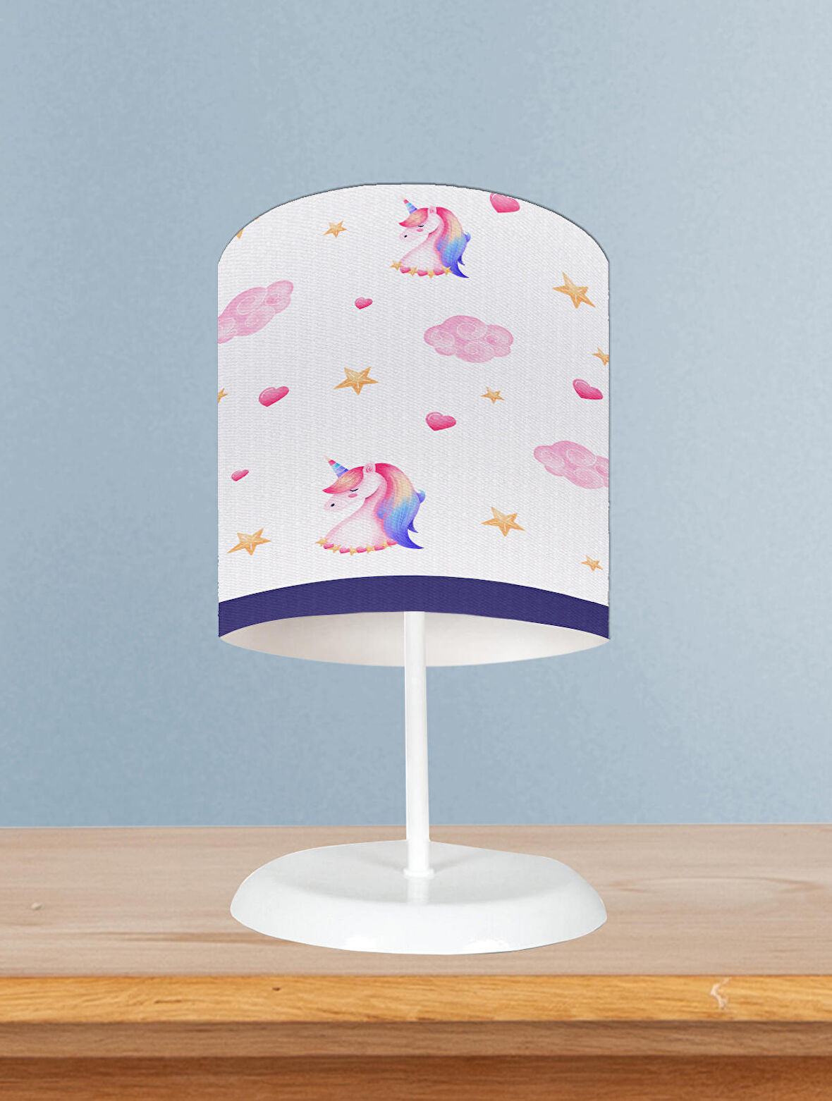 MEKTA HOME BEBEK VE ÇOCUK ODASI Unicorn ve Seksek Desenli Lacivert Abajur
