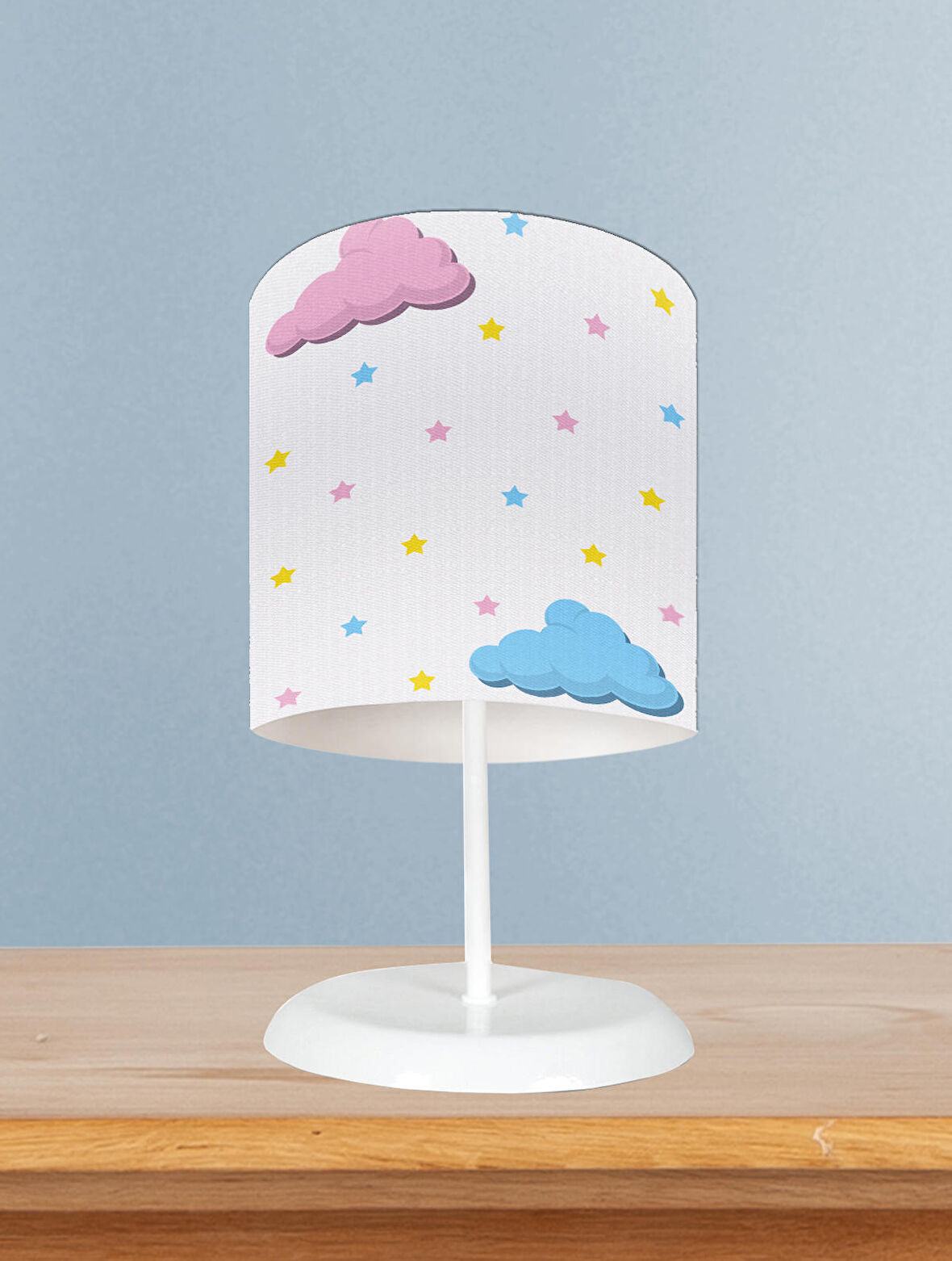 MEKTA HOME BEBEK VE ÇOCUK ODASI Pembe Mavi Bulut Desenli Abajur