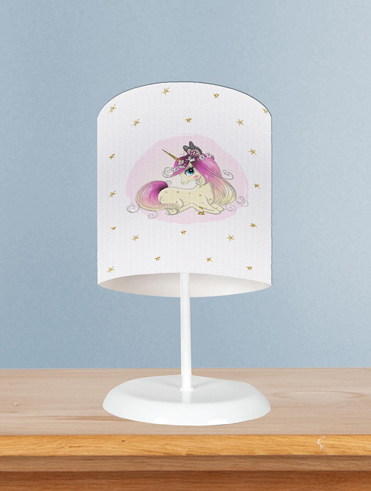 MEKTA HOME BEBEK VE ÇOCUK ODASI Yıldızlı Unicorn Desenli Abajur 