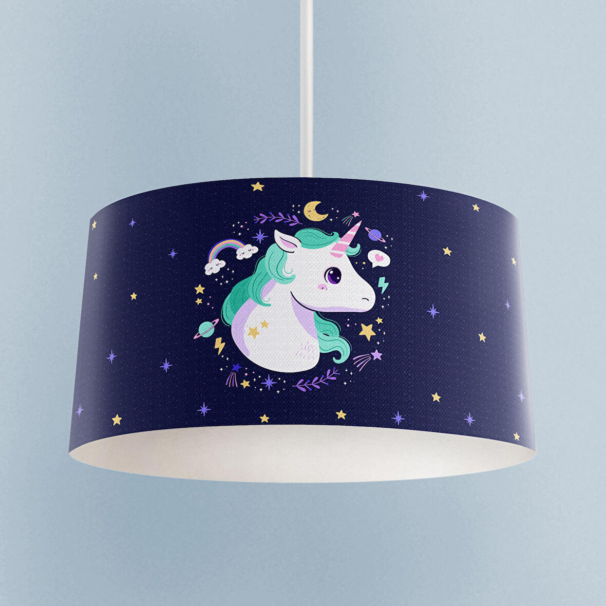 MEKTA HOME BEBEK VE ÇOCUK ODASI Lacivert Unicorn Desenli Avize