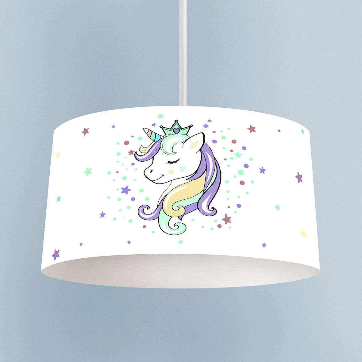 MEKTA HOME BEBEK VE ÇOCUK ODASI Renkli Unicorn Desenli Beyaz Avize