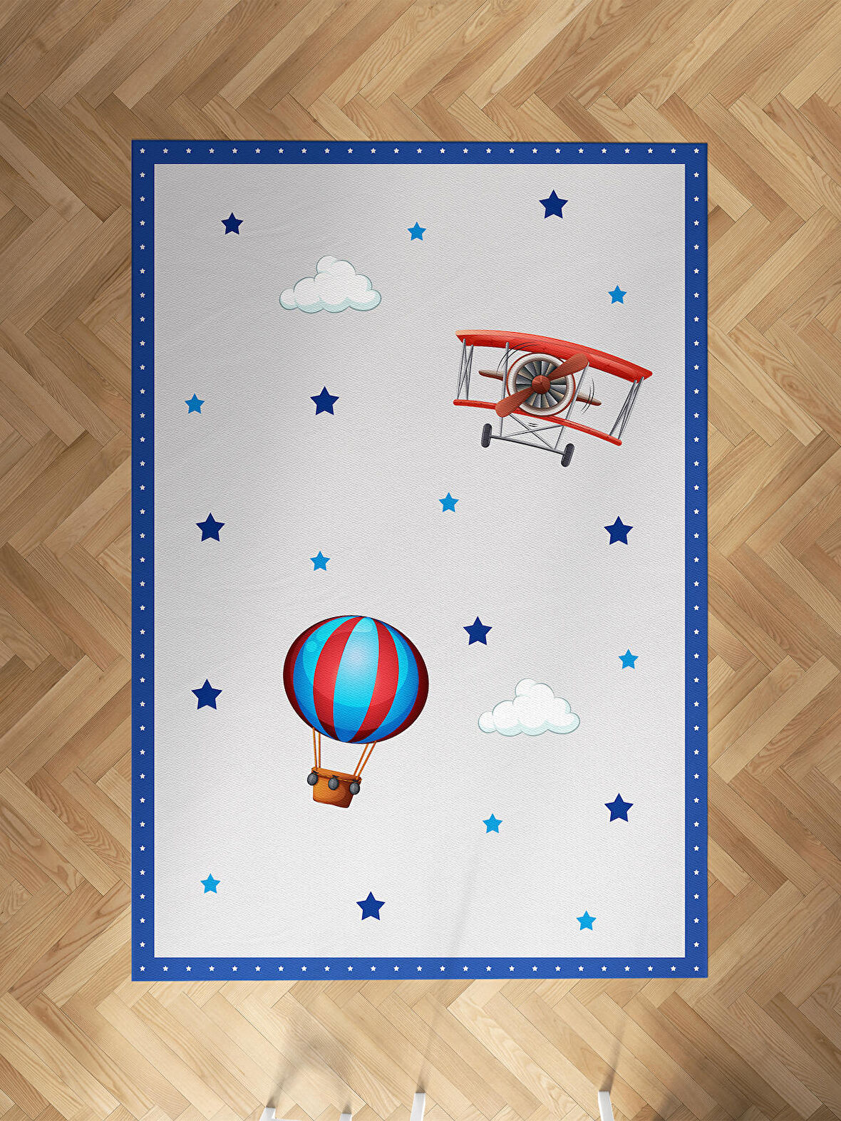 MEKTA HOME BEBEK VE ÇOCUK ODASI Uçak ve Uçan Balon Desenli Halı