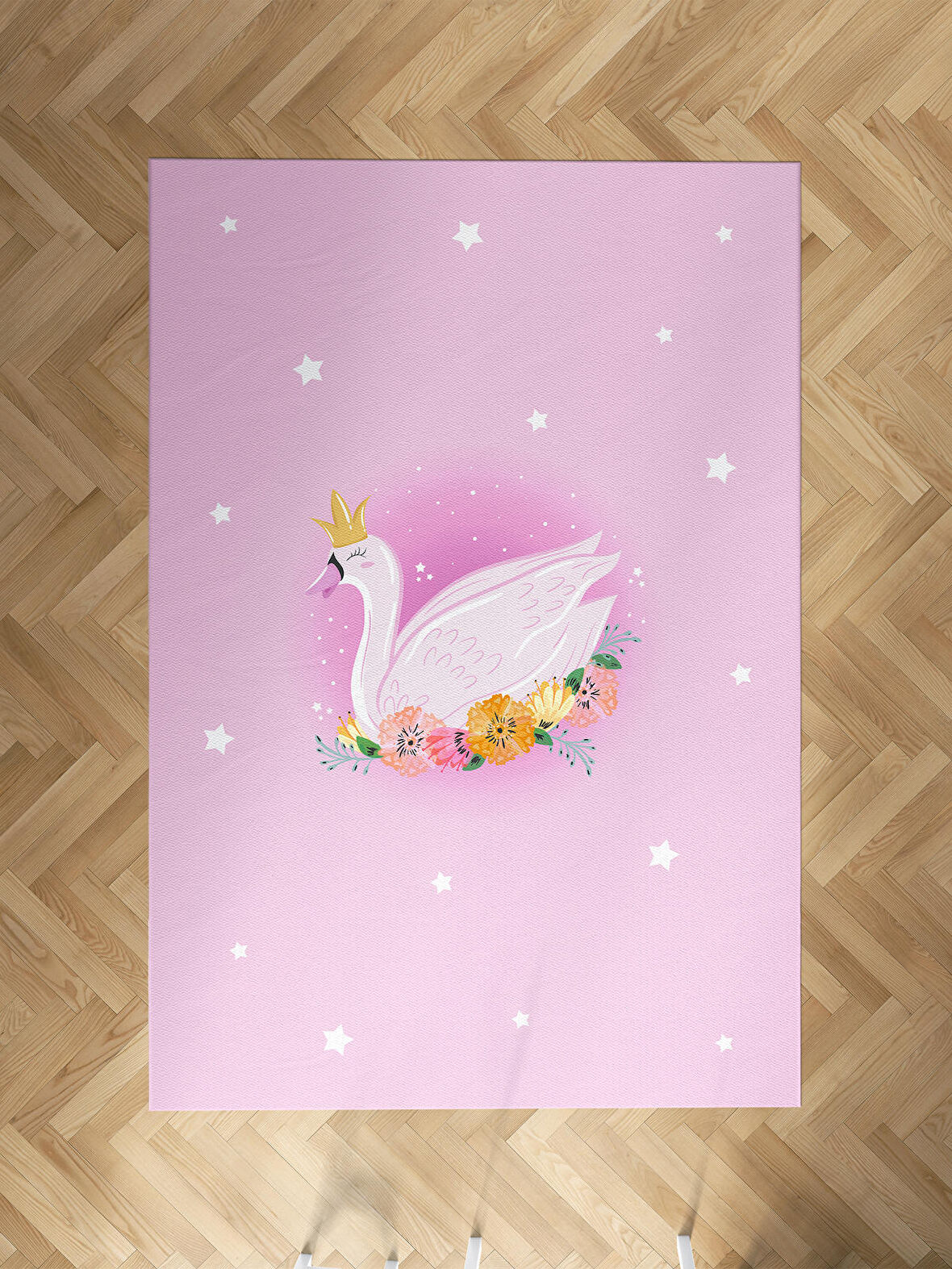 MEKTA HOME BEBEK VE ÇOCUK ODASI Pembe Kuğu Desenli Halı