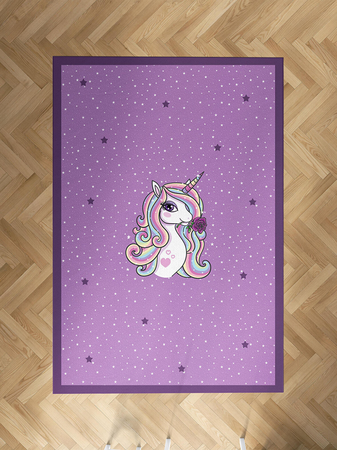 MEKTA HOME BEBEK VE ÇOCUK ODASI Mor Unicorn Desenli Halı