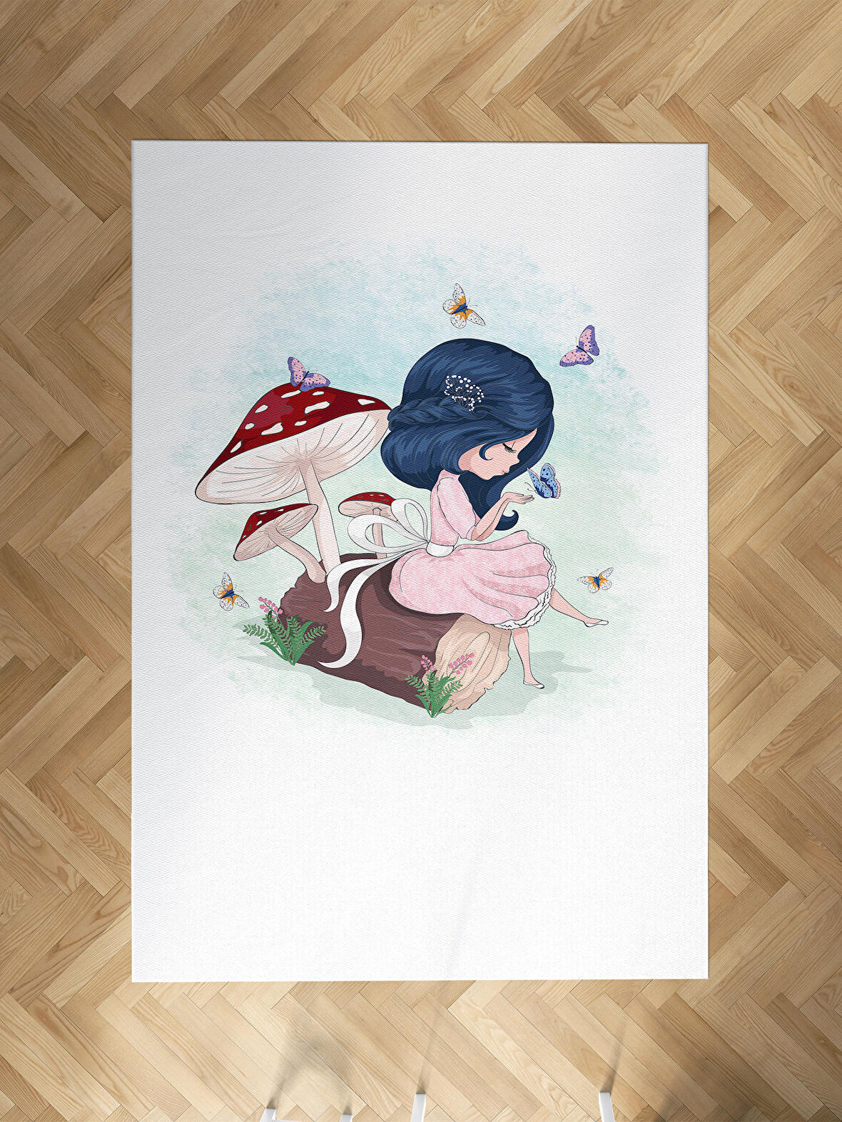 MEKTA HOME BEBEK VE ÇOCUK ODASI Mantar ve Prenses Kız Desenli Halı