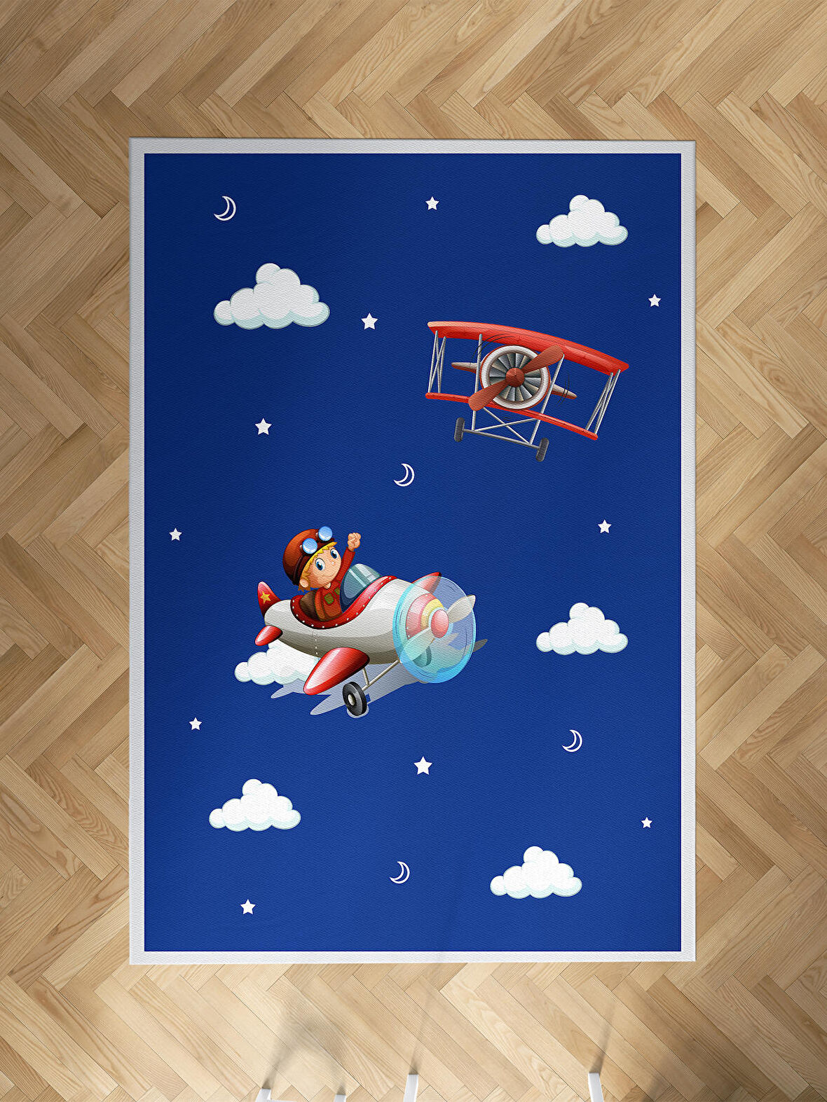 MEKTA HOME BEBEK VE ÇOCUK ODASI Uçak ve Bulut Desenli Halı