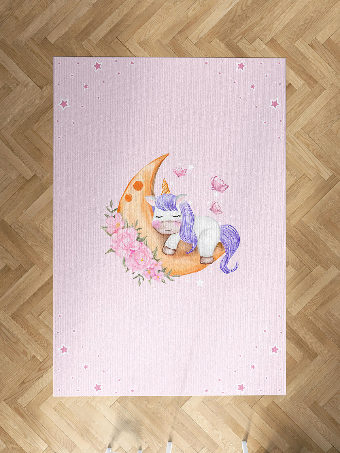 MEKTA HOME BEBEK VE ÇOCUK ODASI Aya Sarılan Unicorn Desenli Pembe Halı