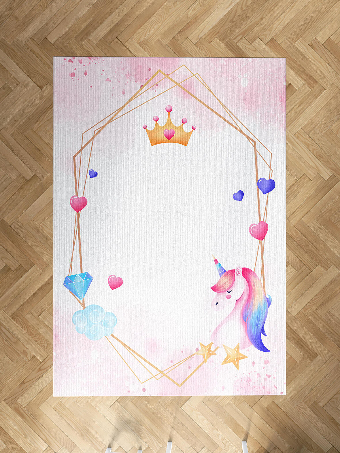 MEKTA HOME BEBEK VE ÇOCUK ODASI Unicorn ve Elmas Desenli Halı