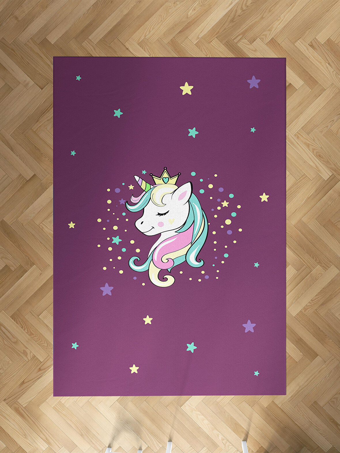 MEKTA HOME BEBEK VE ÇOCUK ODASI Renkli Unicorn Desenli Mor Halı