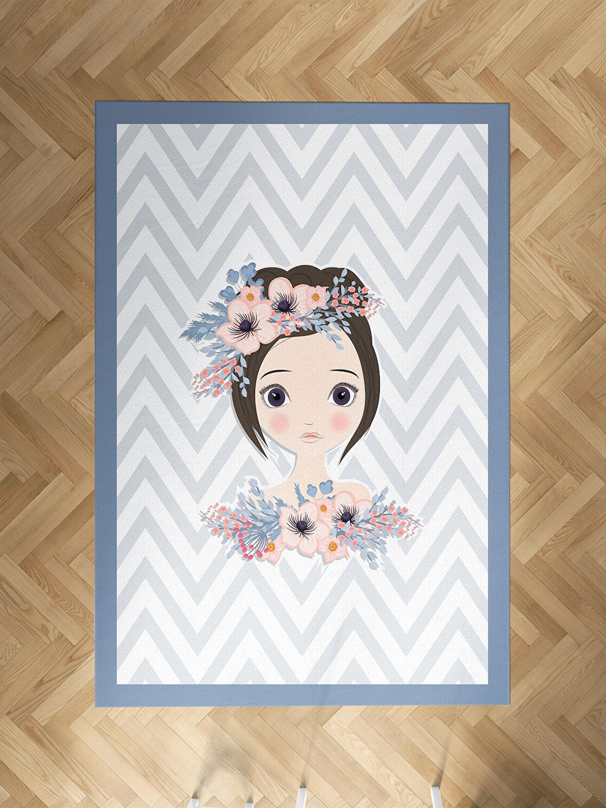 MEKTA HOME BEBEK VE ÇOCUK ODASI Çiçekli Prenses Kız Desenli Zikzaklı Halı