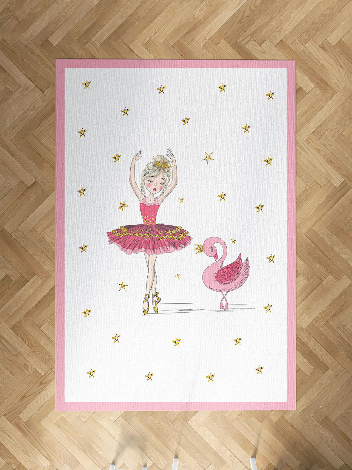 MEKTA HOME BEBEK VE ÇOCUK ODASI Pembe Balerin Ve Kuğu Desenli Halı