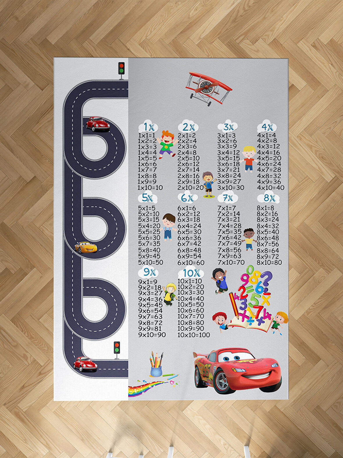 MEKTA HOME BEBEK VE ÇOCUK ODASI Çarpım Tablolu ve Yol Desenli Eğitici Halı