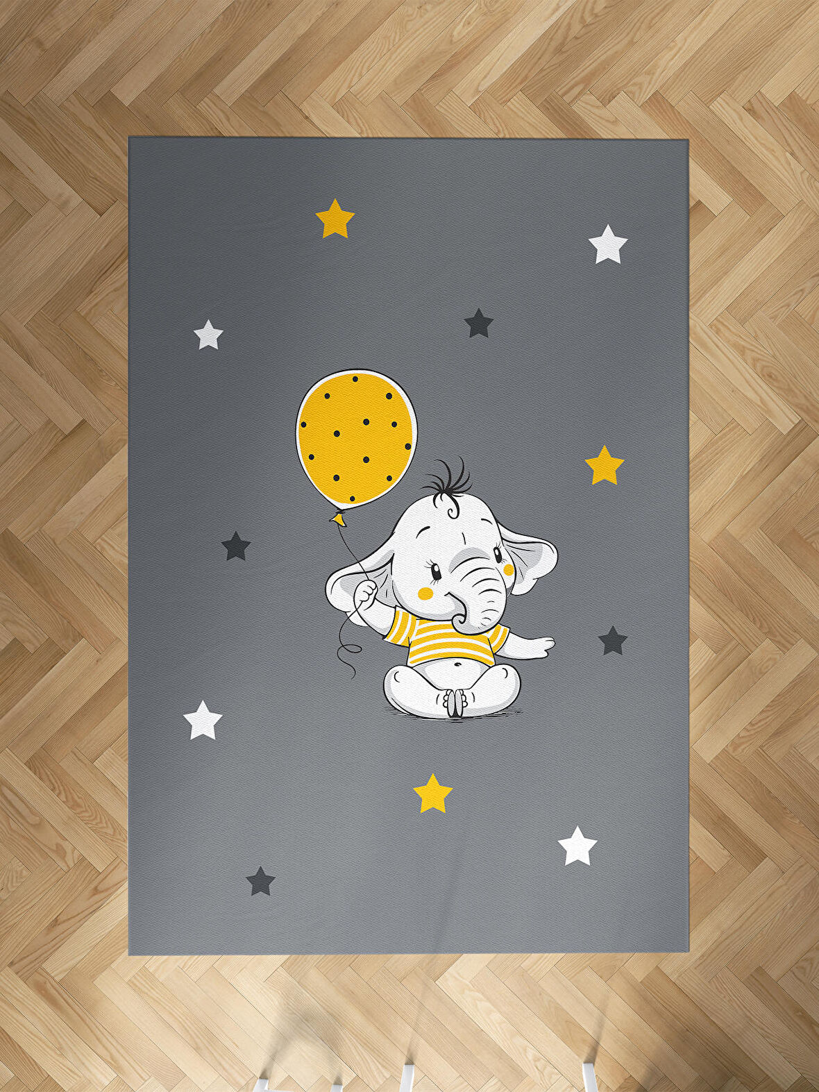 MEKTA HOME BEBEK VE ÇOCUK ODASI Sarı Filli Balon Desenli Halı