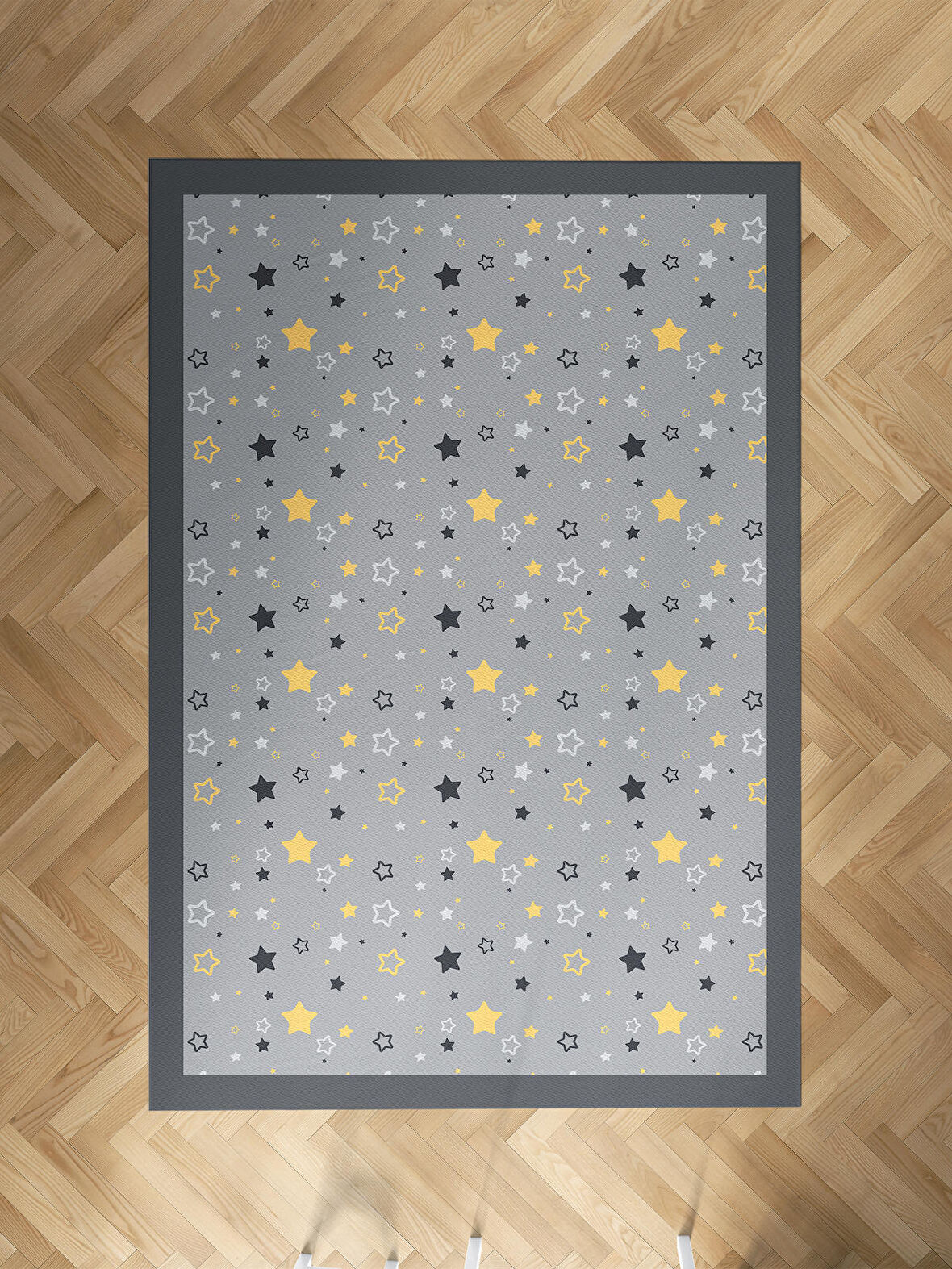 MEKTA HOME BEBEK VE ÇOCUK ODASI Gri Sarı Yıldız Desenli Halı