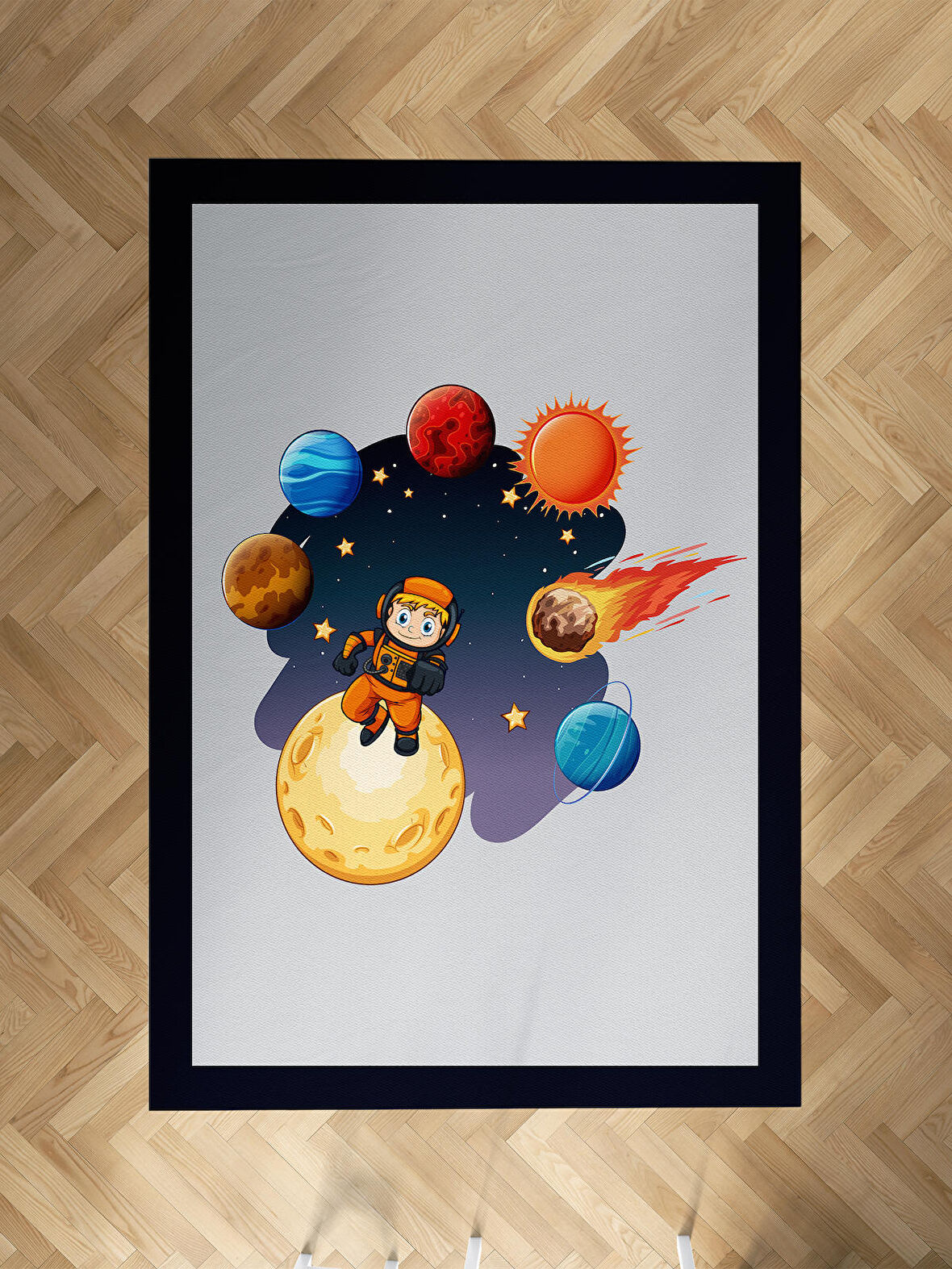 MEKTA HOME BEBEK VE ÇOCUK ODASI Astronot Çocuk ve Gezegen Desenli Halı
