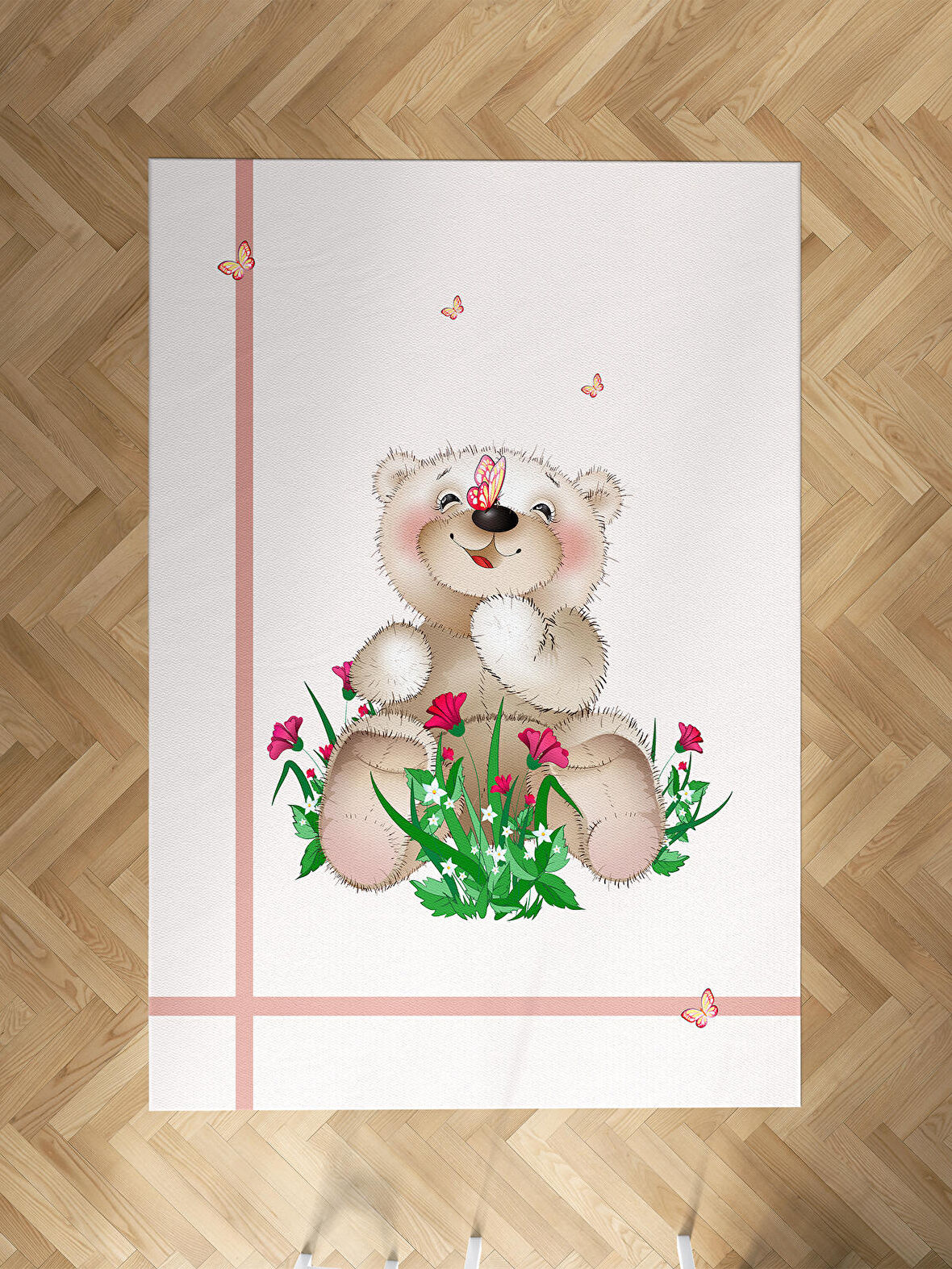 MEKTA HOME BEBEK VE ÇOCUK ODASI Ayıcık ve Çiçek Desenli Halı