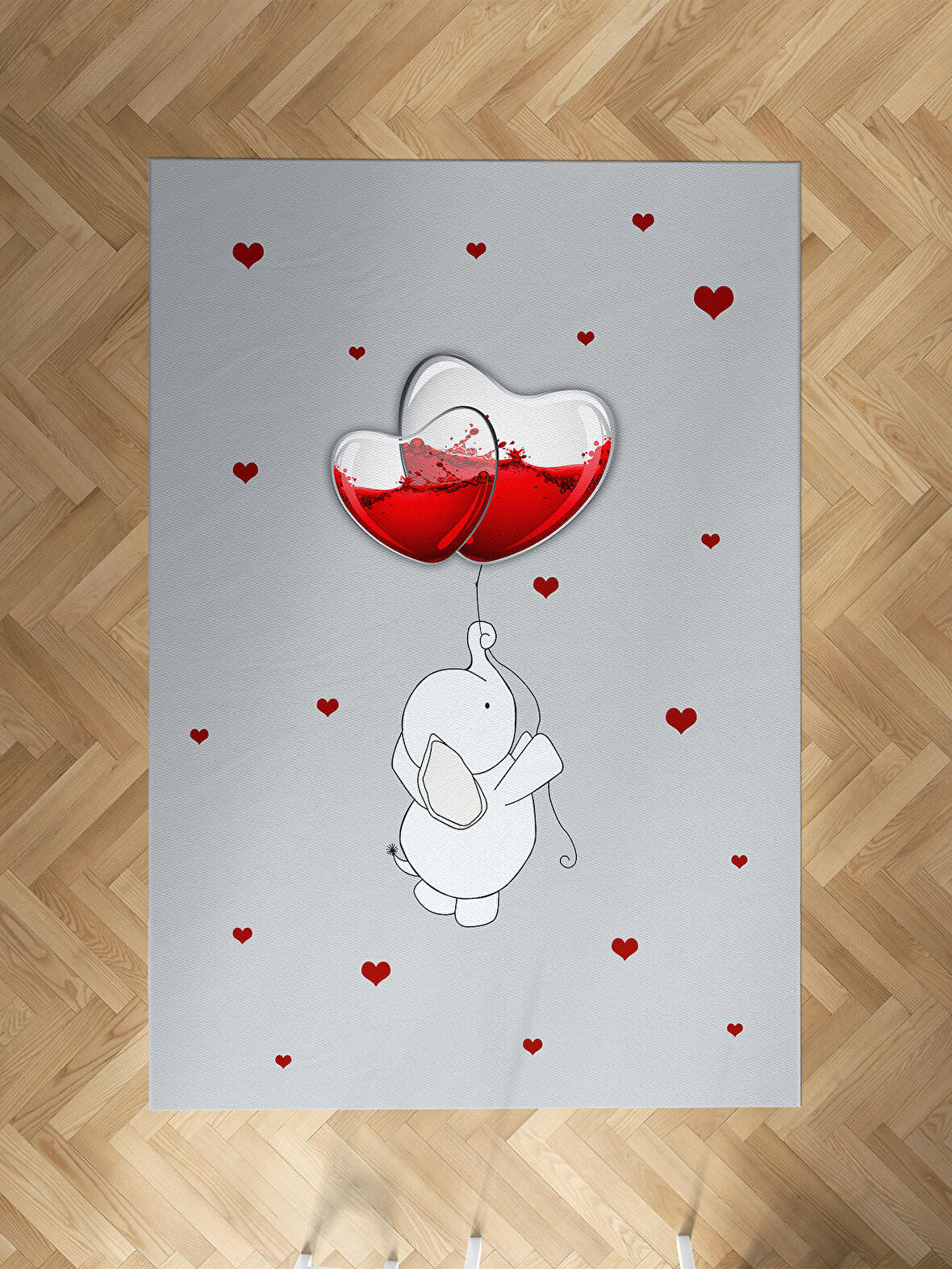 MEKTA HOME BEBEK VE ÇOCUK ODASI Fil ve Kalpli Balon Desenli Halı