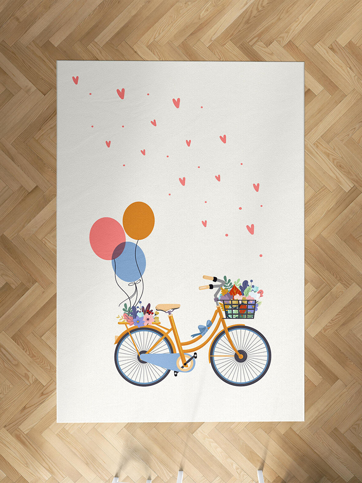 MEKTA HOME BEBEK VE ÇOCUK ODASI Bisikletli Balon Desenli Halı