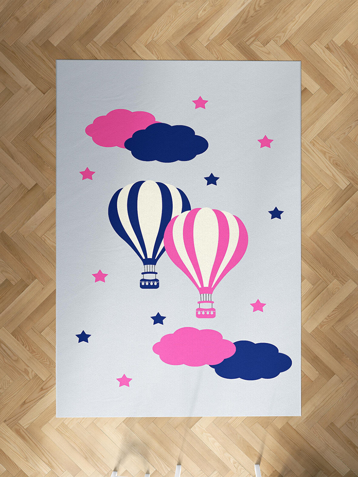 MEKTA HOME BEBEK VE ÇOCUK ODASI Pembe Mavi Uçan Balon Desenli Halı