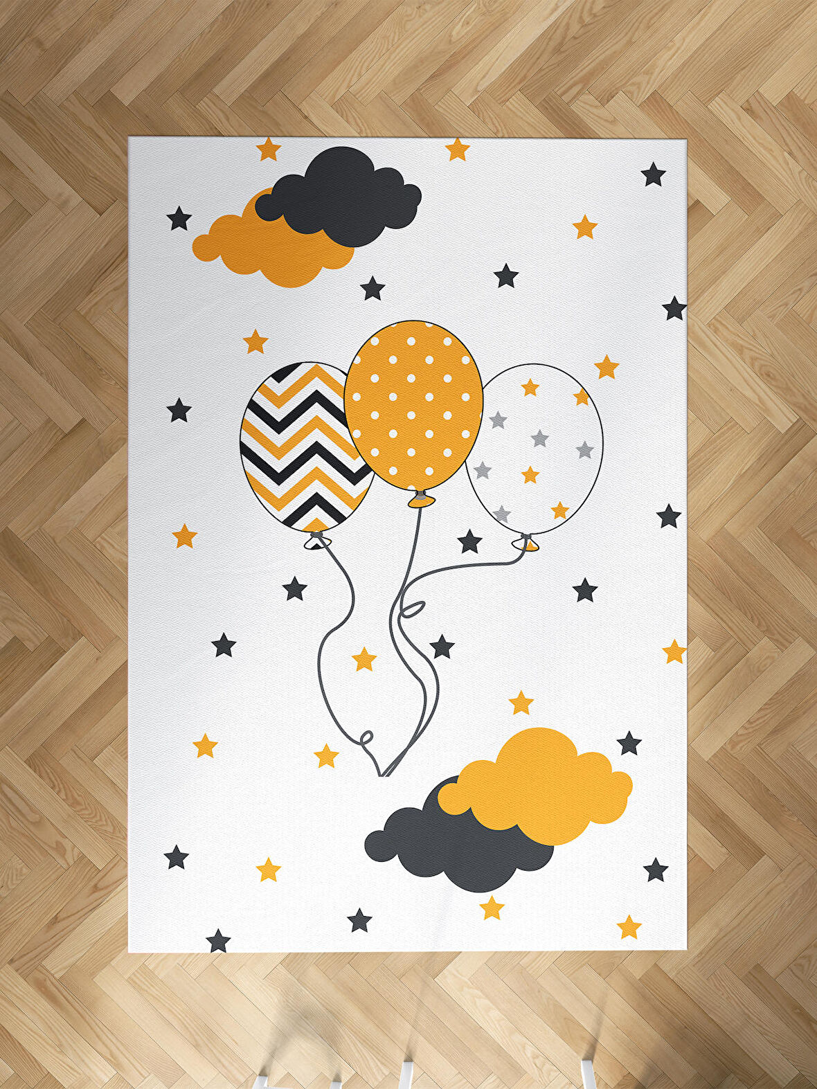 MEKTA HOME BEBEK VE ÇOCUK ODASI Üç Balonlu Yıldız Desenli Halı