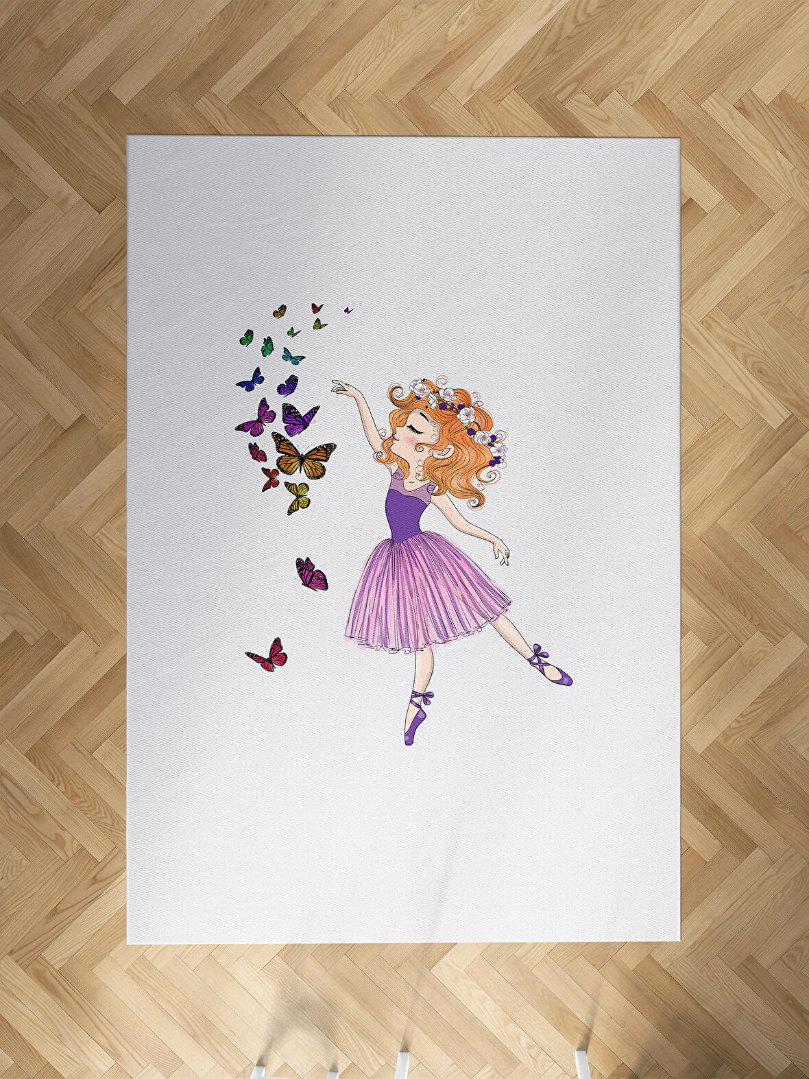 MEKTA HOME BEBEK VE ÇOCUK ODASI Kelebekli Prenses Kız Desenli Halı