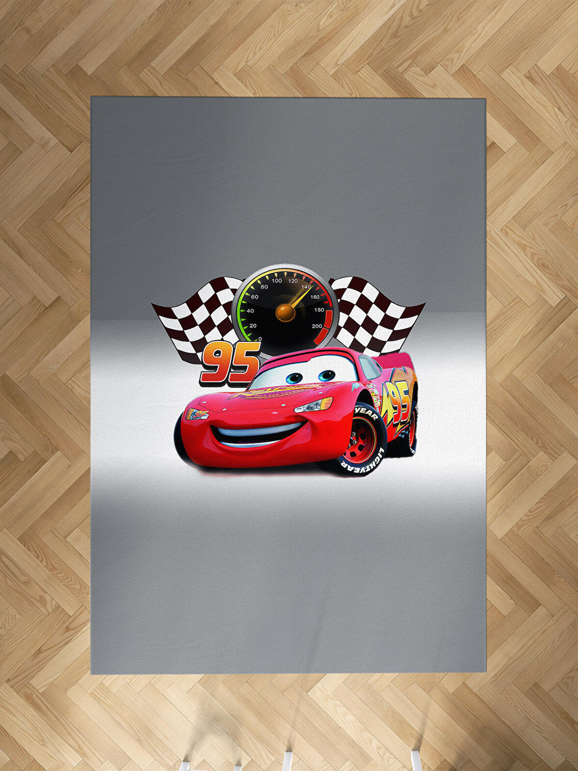 MEKTA HOME BEBEK VE ÇOCUK ODASI Gri McQueen Desenli Halı