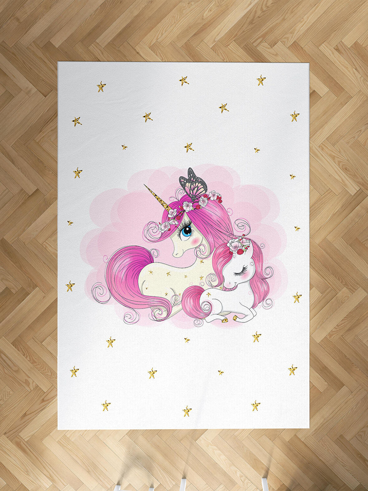 MEKTA HOME BEBEK VE ÇOCUK ODASI Yıldızlı Unicorn Desenli Halı