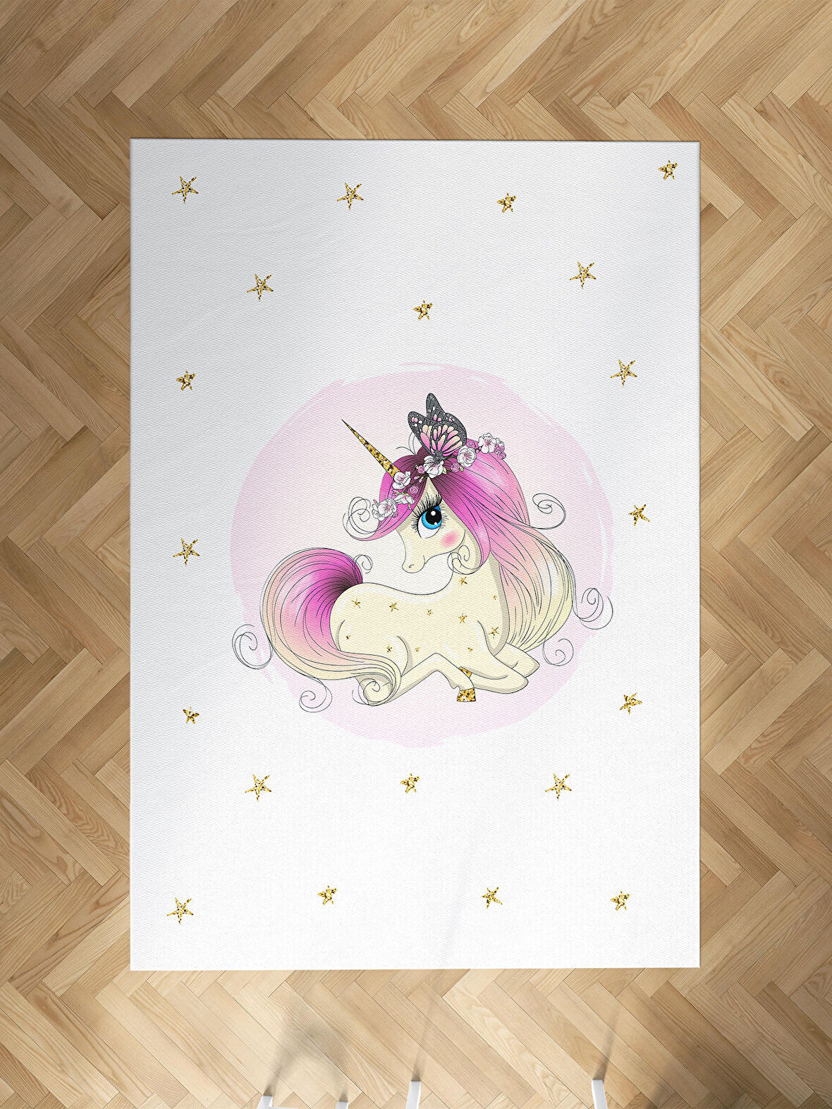 MEKTA HOME BEBEK VE ÇOCUK ODASI Yıldızlı Unicorn Desenli Halı 
